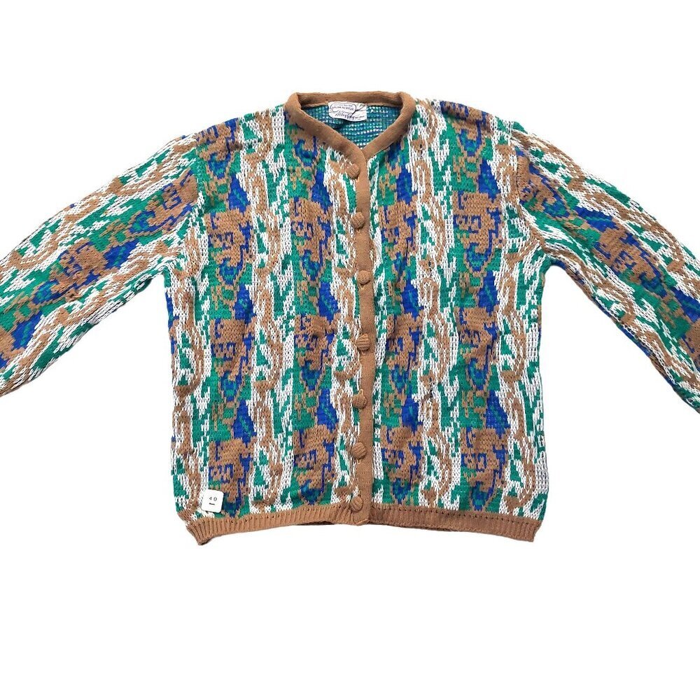 Vintage Abby Gray 1940s-1950s Fair Isels Tan/Brown Multi-Color Cardigan Sweater - Picture 3 of 9